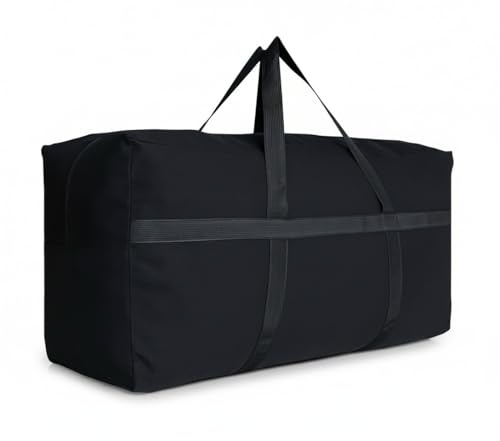 DoYiKe, Extra große schwarze Canvas-Aufbewahrungs-Reisetasche mit Reißverschlüssen und Tragegriffen, große faltbare Reisetasche für Reisen – 100 L Fassungsvermögen