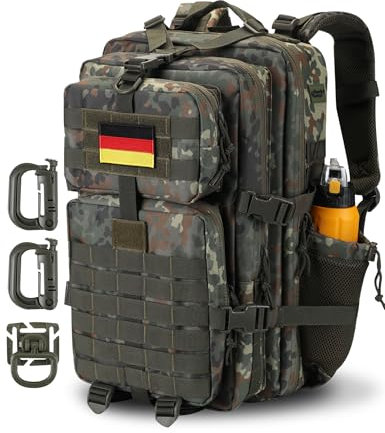 Hannibal Tactical MOLLE-Sturmrucksack, taktischer Militär-Rucksack, für Armee, Camping, mit Flaschenhalter, 45 L/28 L, 45L
