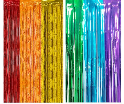 Kellegour Cortinas de Oropel Arco Iris,Cortina de Flecos Multicolor,Cortina Lámina Franjas con Flecos,Cortinas de Flecos de Lámina de Arco Iris,para Bodas,Compromisos,Escenarios,1x2.5m