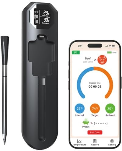 maxtachi Fleischthermometer Kabellos, Doppelsensor Bratenthermometer Digital mit App, 150m Bluetooth Grillthermometer Küchenthermometer für BBQ Ofen Grill Smoker Rotisserie Airfryer Geschenk