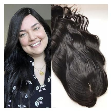 Haaransatz-Topper European Human Hair Topper 12x13CM Silk Top Skin Base with PU Around and 4 Clips, 8-22 Natural Wavy Virgin Hair Pieces for Thinning Hair/Hair Less Haaraufsätze für Damen(Natural Bl