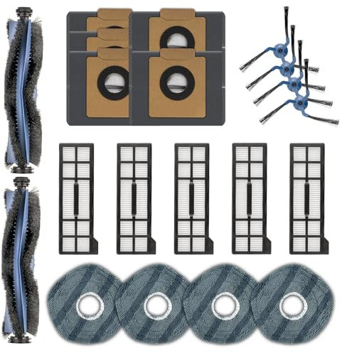 (20 pezzi) X10 Pro Omni Ricambi per il robot aspirapolvere Eufy X10 Pro Omni, 2 spazzole a rullo, 4 spazzole laterali, 5 sacchetti raccoglipolvere, 5 filtri HEPA, 4 panni per mocio, kit di accessori