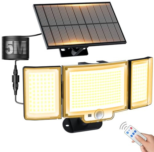 nipify Solarlampen für Außen, 366 LED Bewegungsmelder Aussen Solar mit Fernbedienung, 3Modi 270°Weitwinkel IP65 Wasserdichte Led Solar Bewegungsmelder Außen mit 5m Kabel Warmweiß