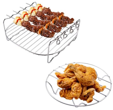 Jomdjmskes 2 Pezzi Accessori Friggitrice ad Aria, Accessori Airfryer Supporto in Metallo Porta Spiedini, Griglia Doppio Strato Friggitrice Griglia Forno in Acciaio Inossidabile per Friggitrice ad Aria