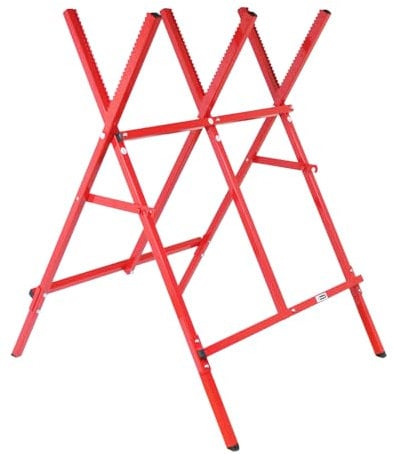 Log Horse 100KG RocwooD Max 30cm Logs 6.3KG Weight Serrated Teeth Foldable Red 70 x 65 x 90cm Lightweight Chainsaw Heavy Duty Powder Coated Steel Easy Assemble