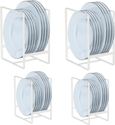 QUMENEY Lot de 4 supports d'assiettes, organiseurs d'égouttement droits, pour armoire de cuisine, plan de travail, armoire (blanc)