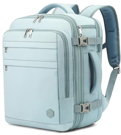 VANKEV Zaino da Viaggio Aereo per Ryanair easyJet Eurowings Espandibile | 40x30x20 24L-30L, Capacità Intelligente, Bagaglio a Mano per Viaggi Lavoro, per Laptop 15,6 Pollici, Zaino Casual, blu chiaro