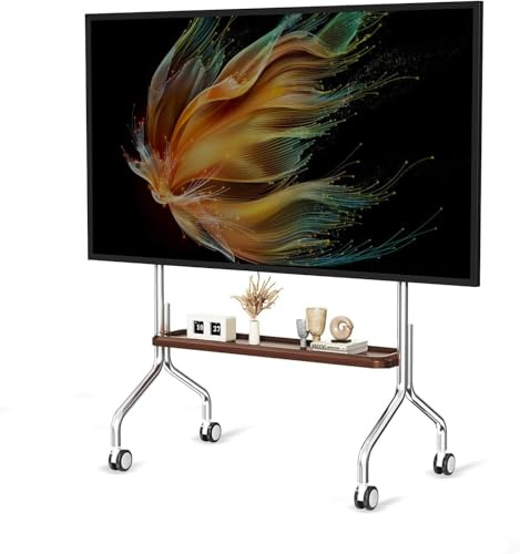 Supporto TV Ruotabile per schermi da 32 a 75 Plasma/LCD/LED, Supporto TV mobile con ripiano in legno, Supporto TV con ruote, Adatto per negozi, appartamenti, uffici, Capacità di carico 50 kg Max