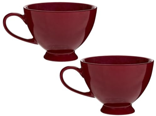 Dibor Ceramic Mugs Set of 2 Stoneware Crockery Footed Cups 600ml/20oz (Red) | Coffee Cups, Tea Mugs, Breakfast Set, Dishwasher Safe, Microwave Safe, Breakfast Set