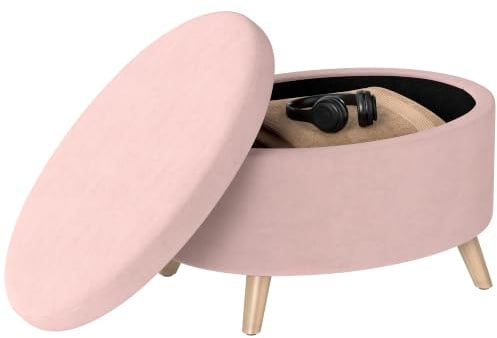 HOMCOM Sitzbank mit Stauraum, Oval Polsterbank mit Deckel, Bettbank mit Samtoptik, für Flur Schlafzimmer Wohnzimmer, Holzbeine 71 x 51,5 x 42 cm Hellgrau