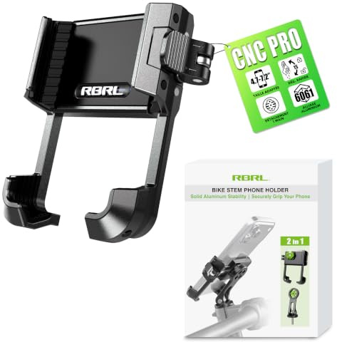 RBRL Fahrrad Handyhalterung, CNC geschmiedetes Aluminium Vorbau Handyhalterung, 1s Schnellverschluss, Anti-Vibrations V-Klemme, stabile Smartphone Halterung für 4,7–7,2 Zoll