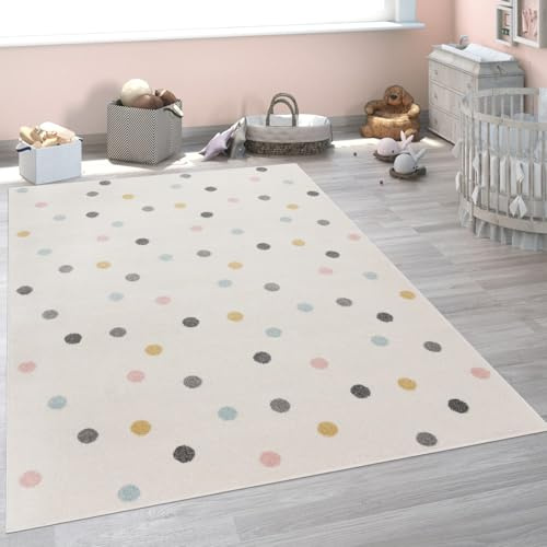KADIMA DESIGN Kinderteppich Punkte Kinderzimmer schmutzabweisend Mehrfarbig Rechteckig 120x160 100% Polypropylen, Rücken aus Jute Florhöhe: 9 mm pflegeleicht