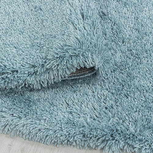 KADIMA DESIGN Wohnzimmerteppich Hochflor Uni Modern Samtweich Waschbar Strapazierfähig Robust 50mm Flor Rund Blau 80x80 cm Esszimmer Wohnzimmer Fußbodenheizung geeignet Oeko-TEX | SALZACH