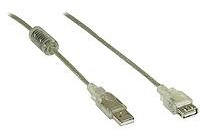 Intos USB 2.0 Kabel HQ USB Anschlusskabel A/S-A/B 5.0m transparent mit Ferritkern