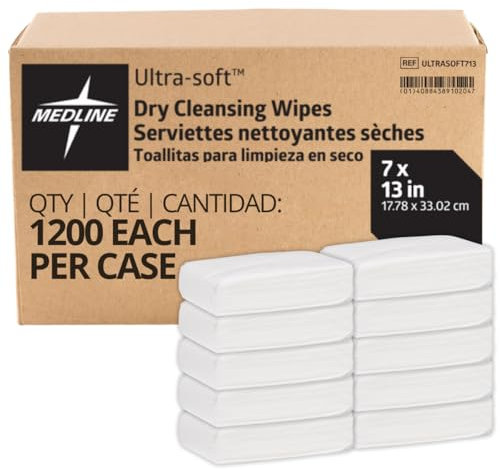 Medline Ultrasoft Dry Baby Wipes, Gentle Disposable Cleansing Cloths, 1,200 Count, Dry Wipe Size is 7 x 13 inches, Great for Sensitive Skin and can be used as Baby Washcloths, Incontinence Wipes