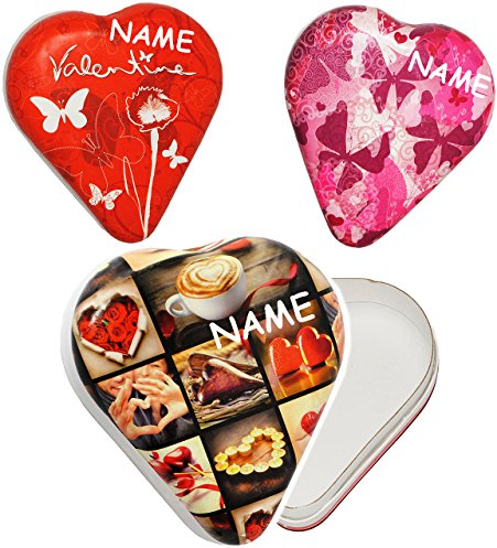 3 Stück Geschenkherzen - Herzform - incl. Name - Schachtel - 12,5 cm großes - Herz zum Befüllen - Geschenkverpackung/Schatulle/Box/Dekoration/Ge..