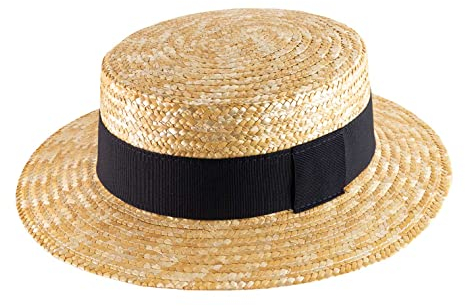 Classic Italy - Chapeau canotier Paille Paille Finement tressée Homme ou Femme Guinguette - Taille 58 cm - 117-marine