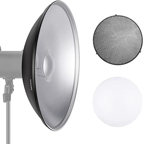 NEEWER 55cm Metall Beauty Dish Bowens Mount Reflektor Set mit weißem Diffusor, Honeycomb Grid für Strobe Blitz Video Licht Kompatibel mit Godox AD600 NEEWER CB60 Q4 Vision 4 S101 Serie, NK-NARC22