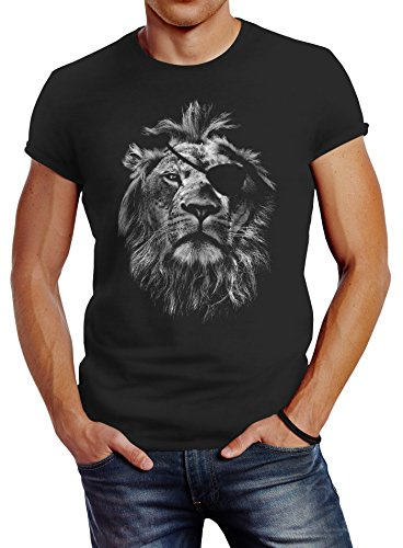 Neverless Cooles Herren T-Shirt Löwe Print Aufdruck Motiv Slim Fit