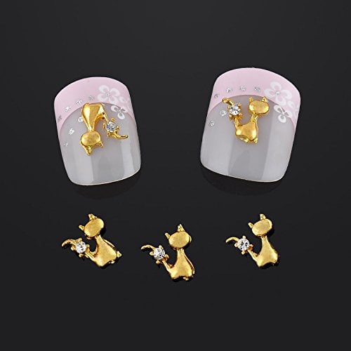 10pcs/pack Lovely Gold Cat Nail Art Decorations Glitter Rhinestones Decoration Nails Art Alloy 3d Nail Jewelry Plus Nail Glue