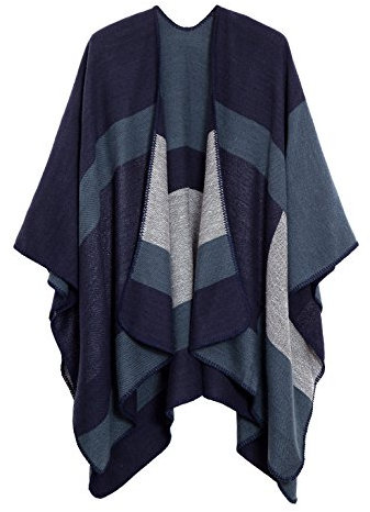 EXCHIC Damen Warm Offene Front Strick Schals und Wraps Floral Elegante Cardigans Poncho Cape Coat Mantel (Marineblau-83)