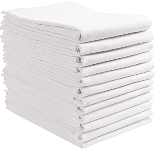 KAF Home Set mit 12 weißen flachen Handtüchern mit Mehlsack, Stickerei-/Bastelhandtüchern, 100% Baumwolle, saugfähig, extra weich (50,8 x 76,2 cm, flach)