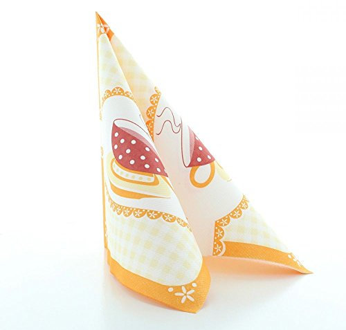 Sovie HORECA Serviette KATHRIN in Orange, 40 x 40 cm, 1/4 Falz, 50 Stück, Linclass® Airlaid – Hochwertige Einwegservietten mit Karomuster & Kaffee-Motiv für Café, Brunch & Tischdekoration