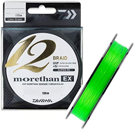 DAIWA MORETHAN 12 Braid EX+SI 135m 0 08mm 5.8/12 79lbs limettengrün Rundgeflochtene Schnur 12695-008