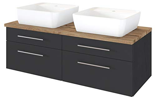 Doppel-Waschtisch Waschplatz Badschrank Handwaschplatz Badmöbel Davos I Graphit/Grau-Matt