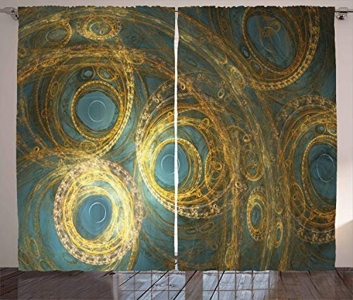 ABAKUHAUS Steampunk Rustikaler Vorhang, Abstrakt surrealistische, Wohnzimmer Universalband Gardinen mit Schlaufen und Haken, 280 x 225 cm, Blau Gelb