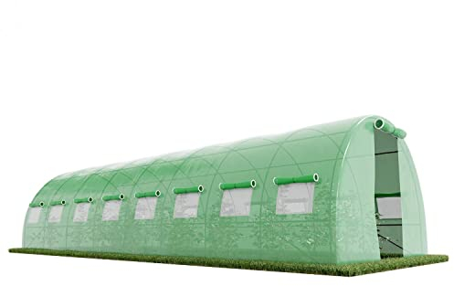 Générique Serre de Jardin Tunnel 24m² - bâche armée - avec fenêtres latérales et Porte zipée