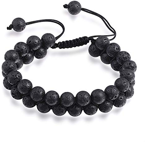 MicVivien Bracelet Homme Perle Pierre en Lave Tigre Oeil Hématite et Onyx Noir Bracelet Yoga pour Hommes Cordon Réglable