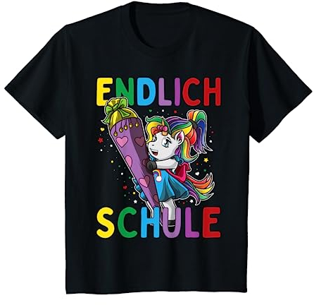 Einschulung Einhorn Endlich Schule mit Schultüte Zuckertüte T-Shirt