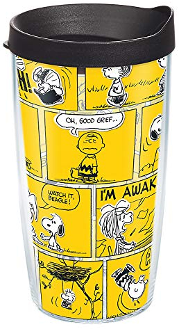 Tervis Peanuts-70th - Vaso aislado de doble pared con diseño de cómics, fabricado en Estados Unidos, 1 unidad (paquete de 1), transparente