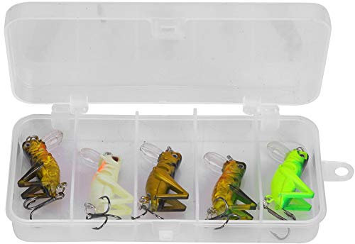 Packung mit 5 Stück Cricket Grasshopper Lure Bait, Bionic Hard Bait Simulation Insektenfischköder Set mit Scharfem Treple Hook