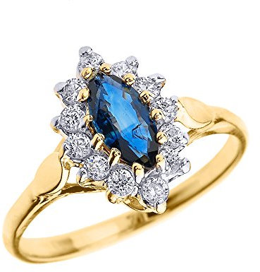 Bague Femme/Bague De Fiançailles 9 ct Or Jaune Diamant Et Marquise Saphir