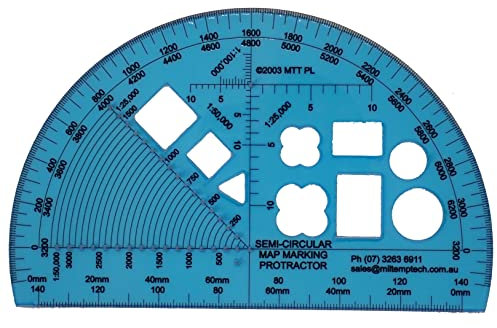 MTT PL - Halbrunder Winkelmesser für Kriegsbekämpfung, Symbologie-Schablone für Winkelmessungen und Kartenplotten für Outdoor-Navigation, Wandern, Orientierungslauf und Überleben.