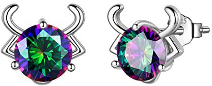 Aurora Tears Stier Ohrstecker 925 Sterling Silber 12 Sternzeichen Sternbild Horoskop mit mystischen Regenbogen Topas Schmuck Geschenk für Frauen und Mädchen DE0245J