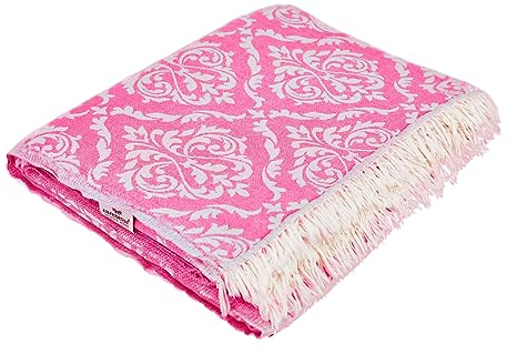 Carenesse Jacquard Tagesdecke Single Size Barock 150 x 200 cm pink I Edle & zarte Wendedecke aus 100% Baumwolle mit hochwertiger Webung I Überwurf für Bett & Sofa I Wohndecke dünn & leicht