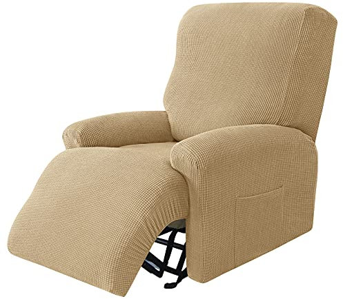 JHLD Stretch Sesselbezug Relaxsessel, Jacquard Ruhesessel Bezug 4 Stück Weiche Ruhesessel Bezüge Relaxsessel Bezug Abnehmbare Waschbar Für Wohnzimmer-Khaki-Ruhesessel