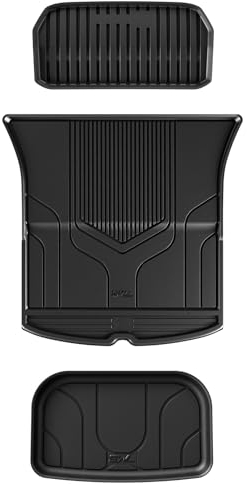 3W Kofferraumwanne für Tesla Model Y 2020-2024 3-teilige, TPE Allwetter Maßgeschneiderte Kofferraummatte Komplettset Tesla Model Y Auto Kofferraum Zubehör, Wasserabweisend & Pflegeleicht