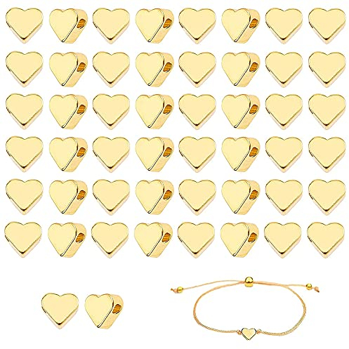 50 Stück Herzform Perlen, 7 x 6 mm Herzperlen Metall, Metall Gold Perlen, 14K Vergoldetes Kupfer, Für Ohrringe, Halsketten, Armbänder, Fußkettchen und Schmuckherstellung (Gold)