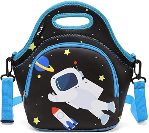 VASCHY Bolsa de almuerzo térmica de neopreno para niños, bolsa de almuerzo ligera y plegable para niños y niñas para escuela, guardería, picnic con correa extraíble, astronauta
