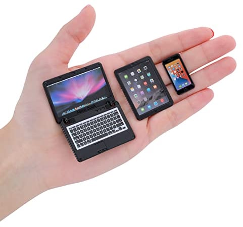 cobee 1:12 Metal Simulation Laptop Tablet Smart Phone Mini 3 Pcs/Set- Dollhouse Miniatures Computer Scene Simulation Furniture Accessories Dolls House Furniture Doll Accessories Play Set (Black-3Pcs)