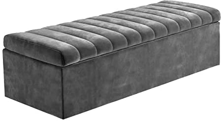 R&M Furnishers Plush Velvet Upholstered Ottoman Storage Box & Coffee Table - Multifunctional Footstool, Toy Box, Shoe Bench, Seating, & End of Bed Storage