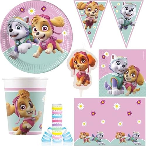 Playflip Partyset zum Kindergeburtstag Skye & Everest Paw Patrol rosa Mädchen Geburtstagsdeko