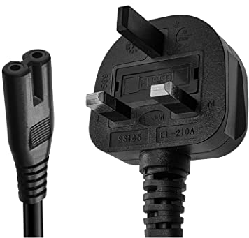 SHAFI® 3M Figure 8 Power Lead - 2-Pin IEC C7 Universal 3-Pin UK Plug Power Cable - Compatible Figure 8 Mains Power Adapter Charger Cable UK Samsung LG Sony TV - BS1363 to IEC 60320C7 - Black