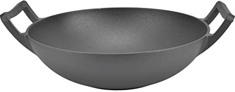 Cast Iron Wok, Nonstick Heavy Duty Construction Cast Iron Grilling Wok, Pre Seasoned Cast Iron Wok with 2 Handles, for Gas Electric Induction Oven, Fits for Deep Frying Stir Frying Steaming
