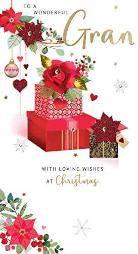 Wonderful Gran Floral Embellished Christmas Card Hand-Finished Champagne Cards XCDC373