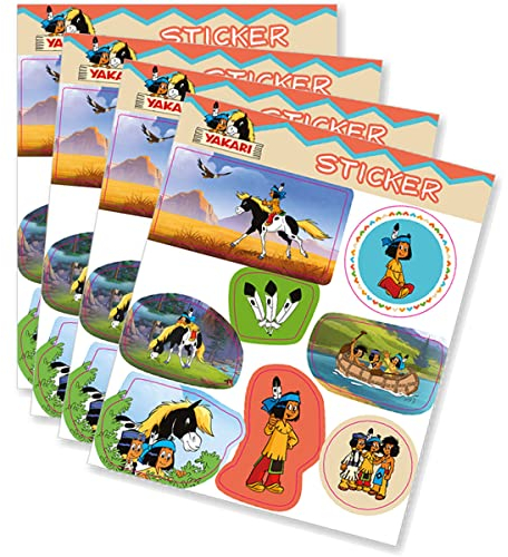 32-teiliges Sticker-Set * YAKARI * für Kindergeburtstag und Mottoparty | Indianer Indianerjunge Kinder Aufkleber Party Set